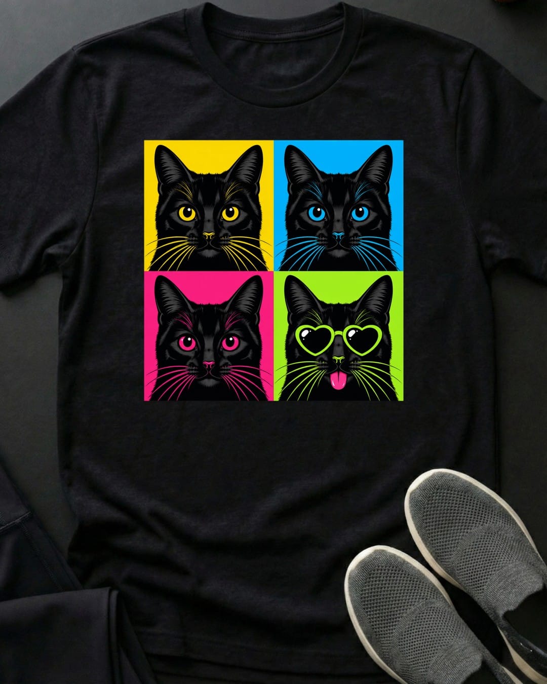 Black Cat Pop Art Tee in Black