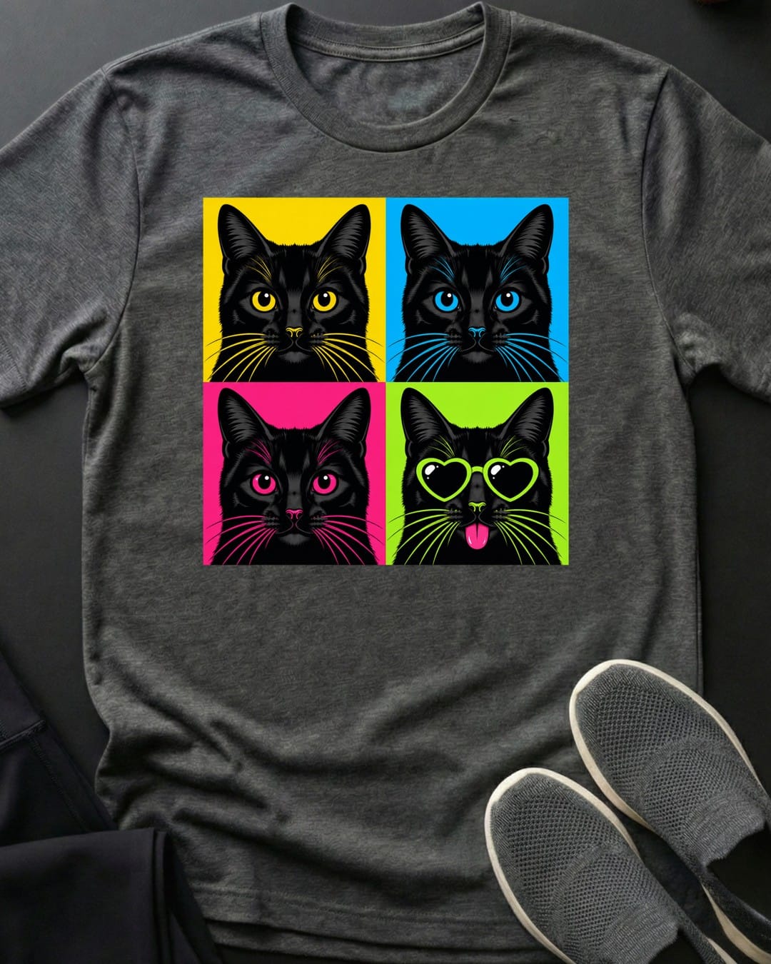 Black Cat Pop Art Tee in Dark Heather