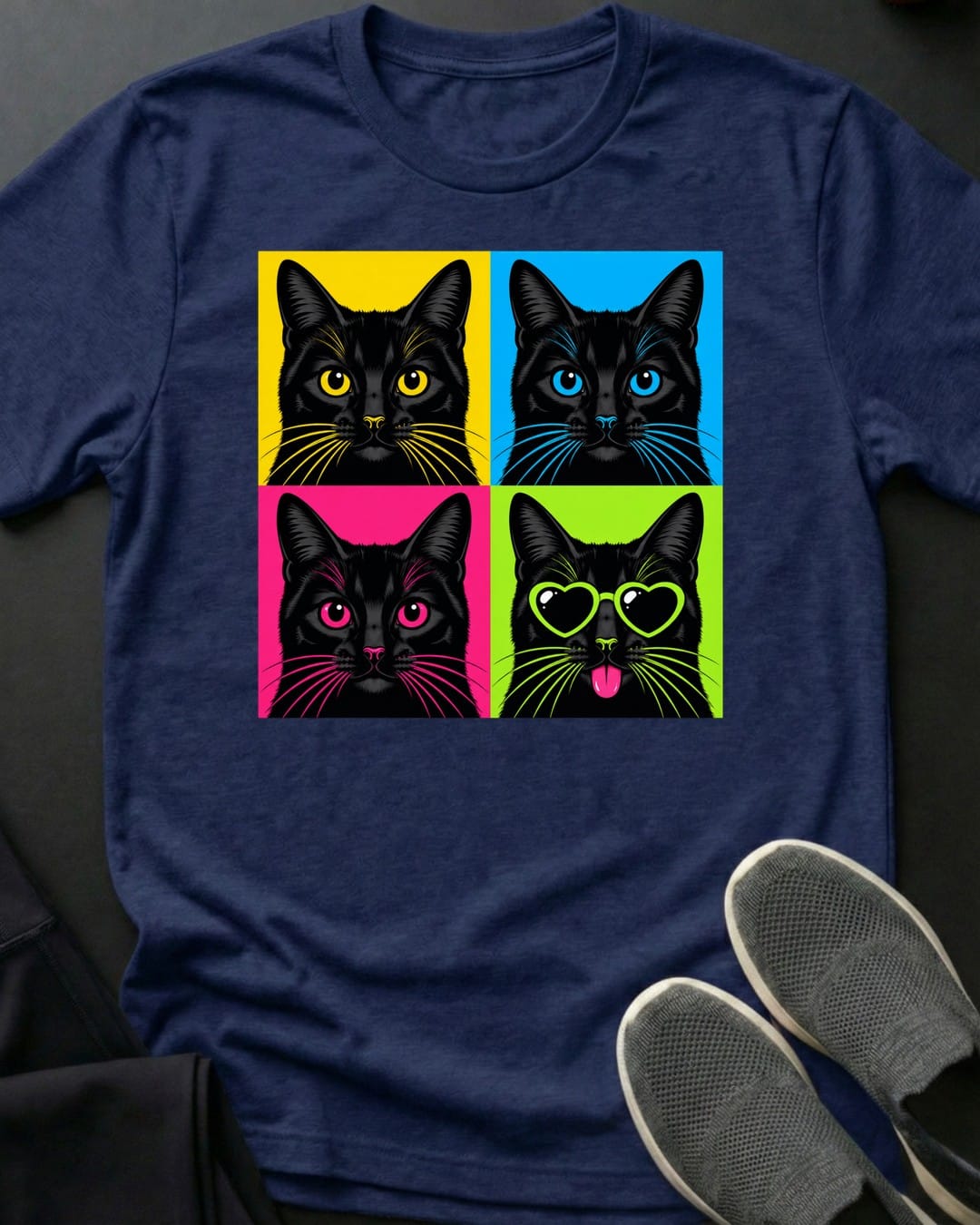 Black Cat Pop Art Tee in Navy