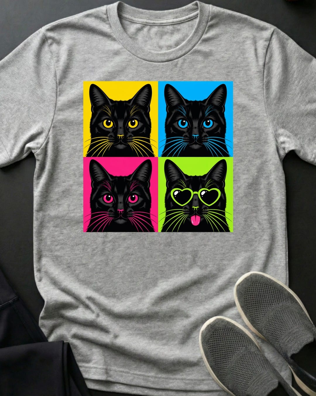 Black Cat Pop Art Tee in Sport Grey