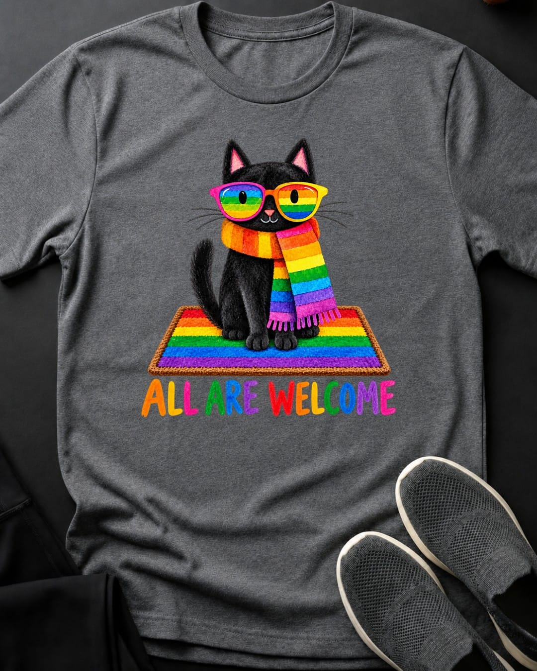 All Are Welcome Tee in Graphite Heather