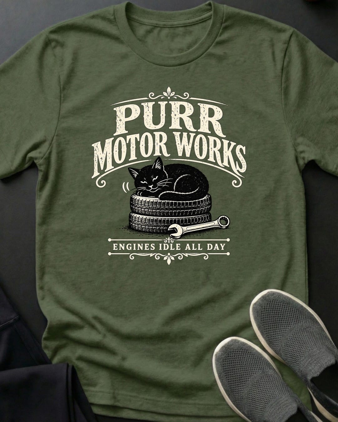 Purr Motor Works Tee in Military Green