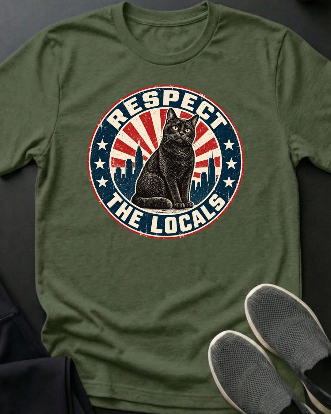 Respect The Locals Tee in Military Green