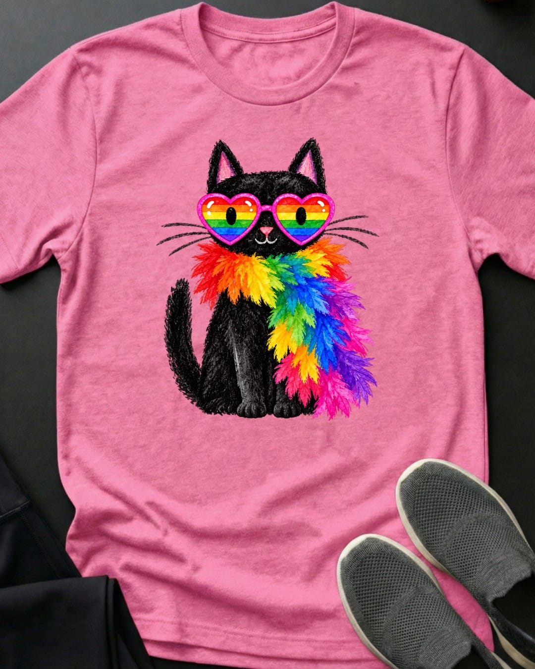 Feather Boa Cat Tee in Azalea