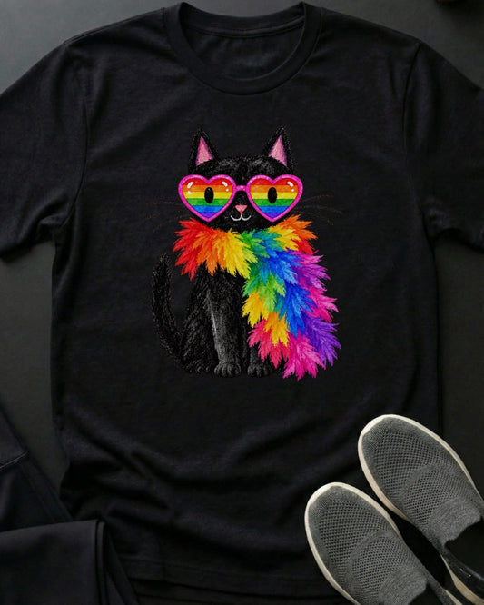 Feather Boa Cat Tee in Black