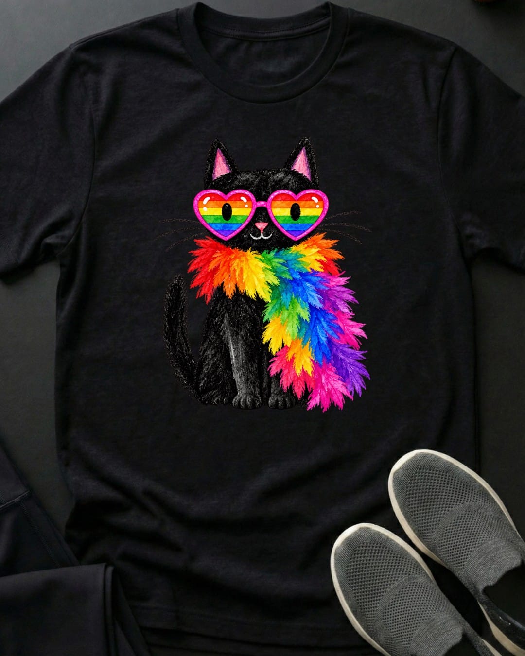 Feather Boa Cat Tee in Black