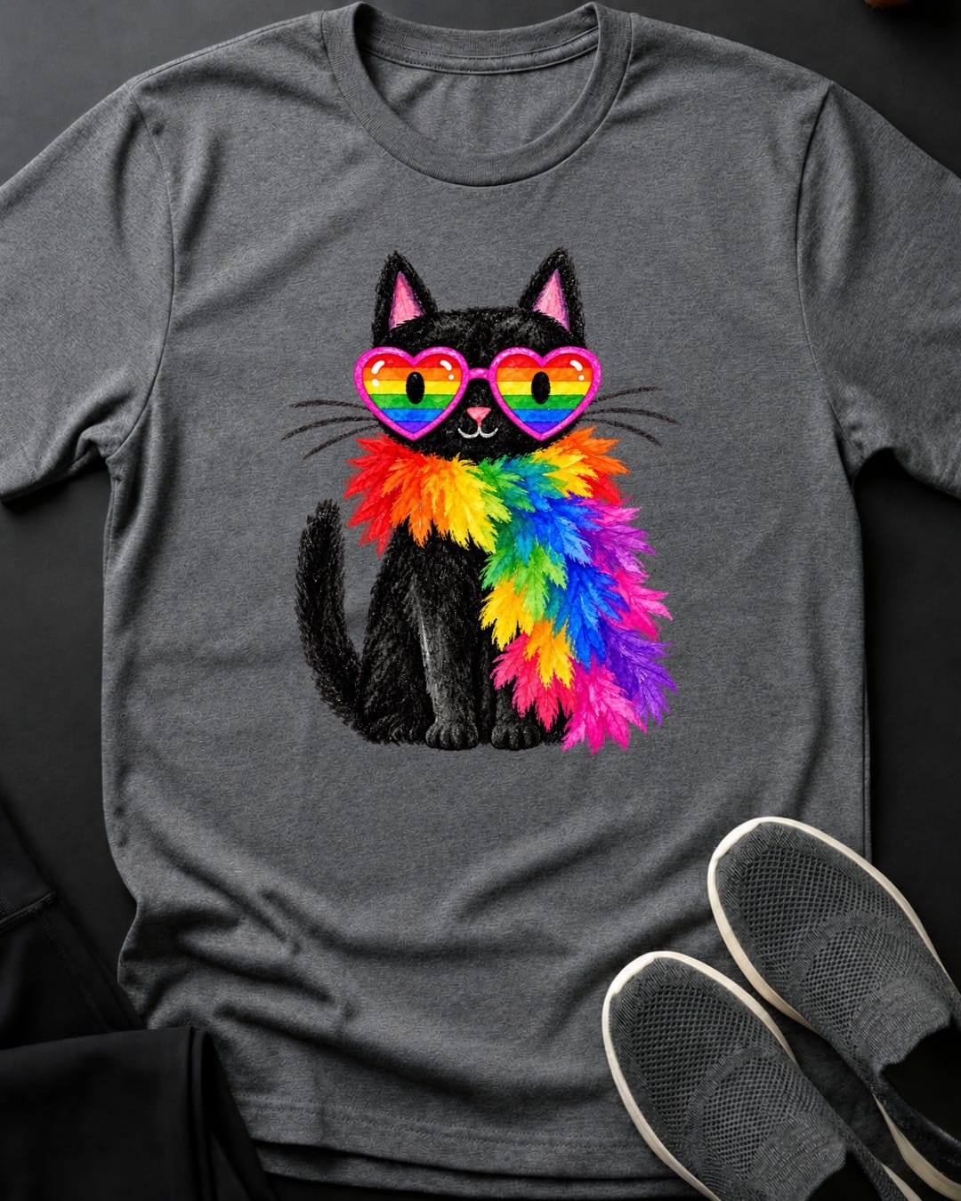 Feather Boa Cat Tee in Graphite Heather