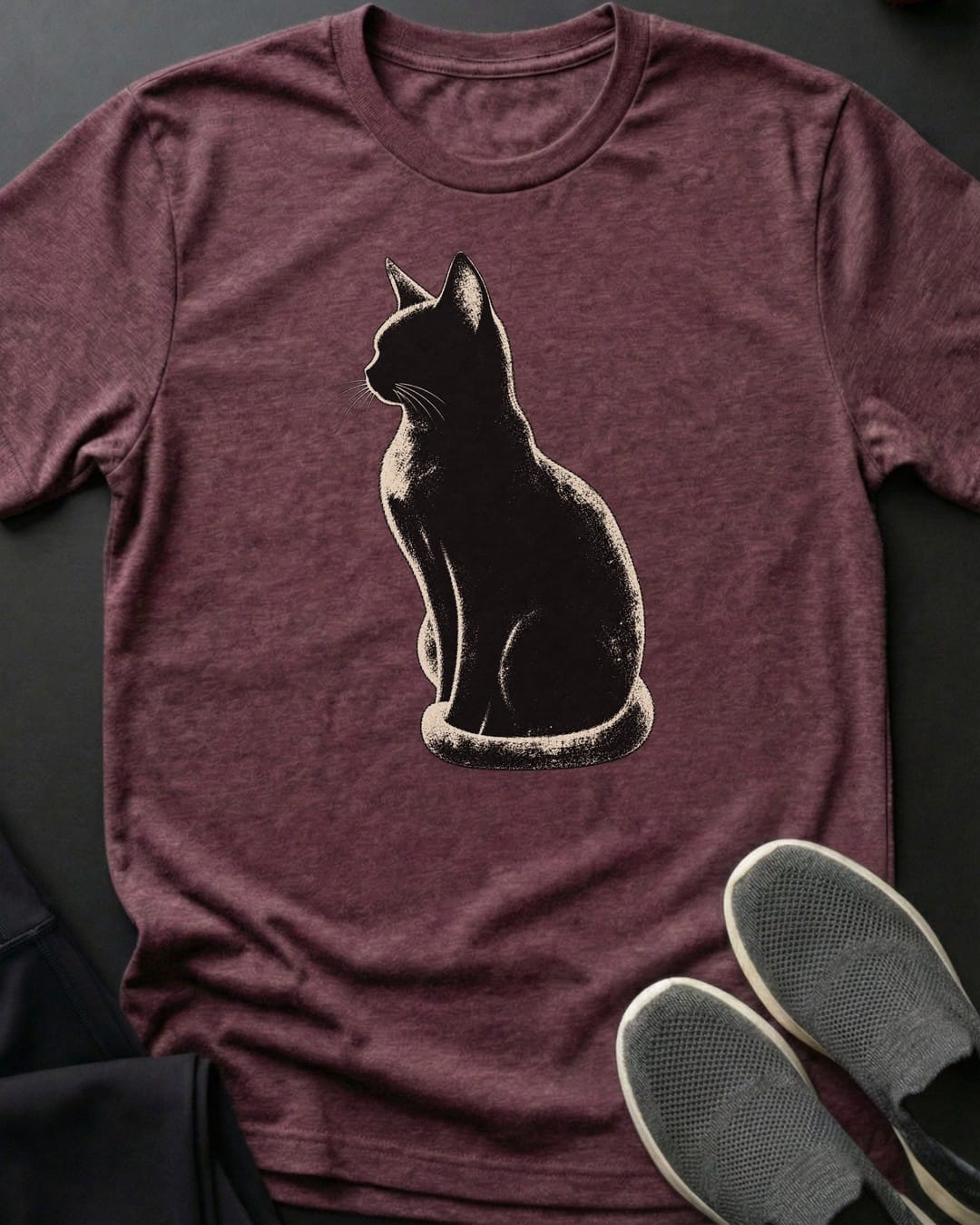 Midnight Glow Cat Tee in Heather Maroon