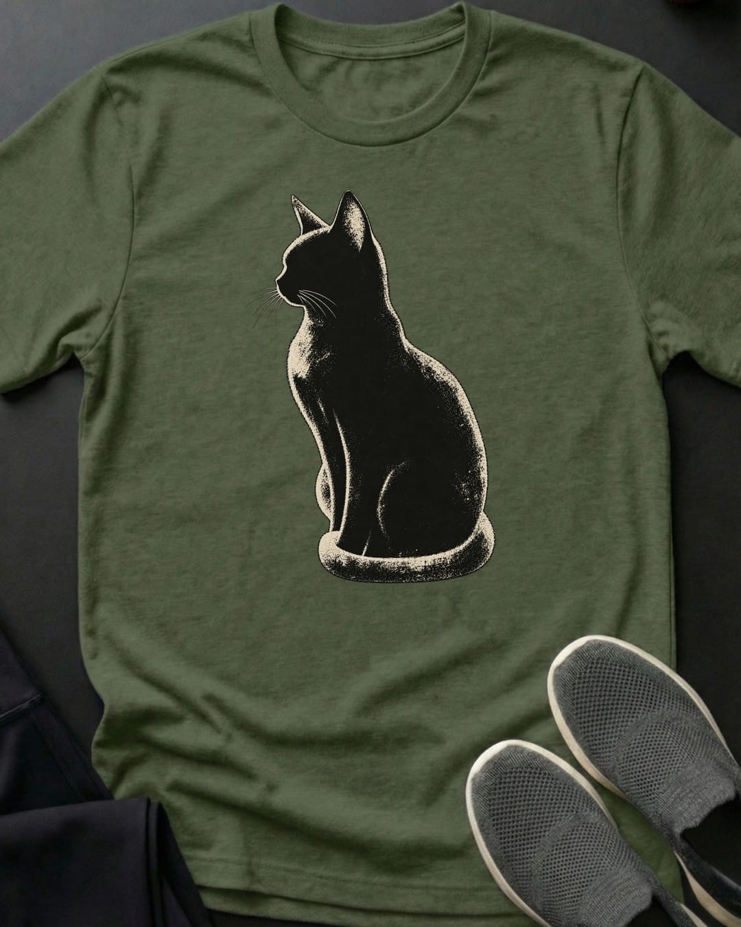 Midnight Glow Cat Tee in Military Green