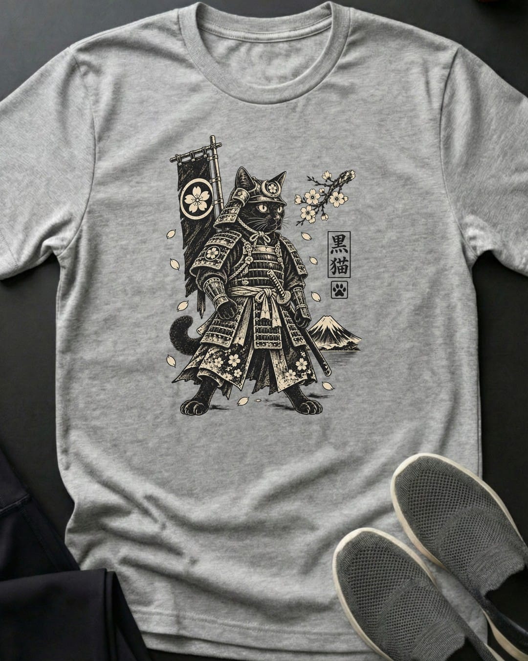 Armored Samurai Cat Tee in Sport Grey