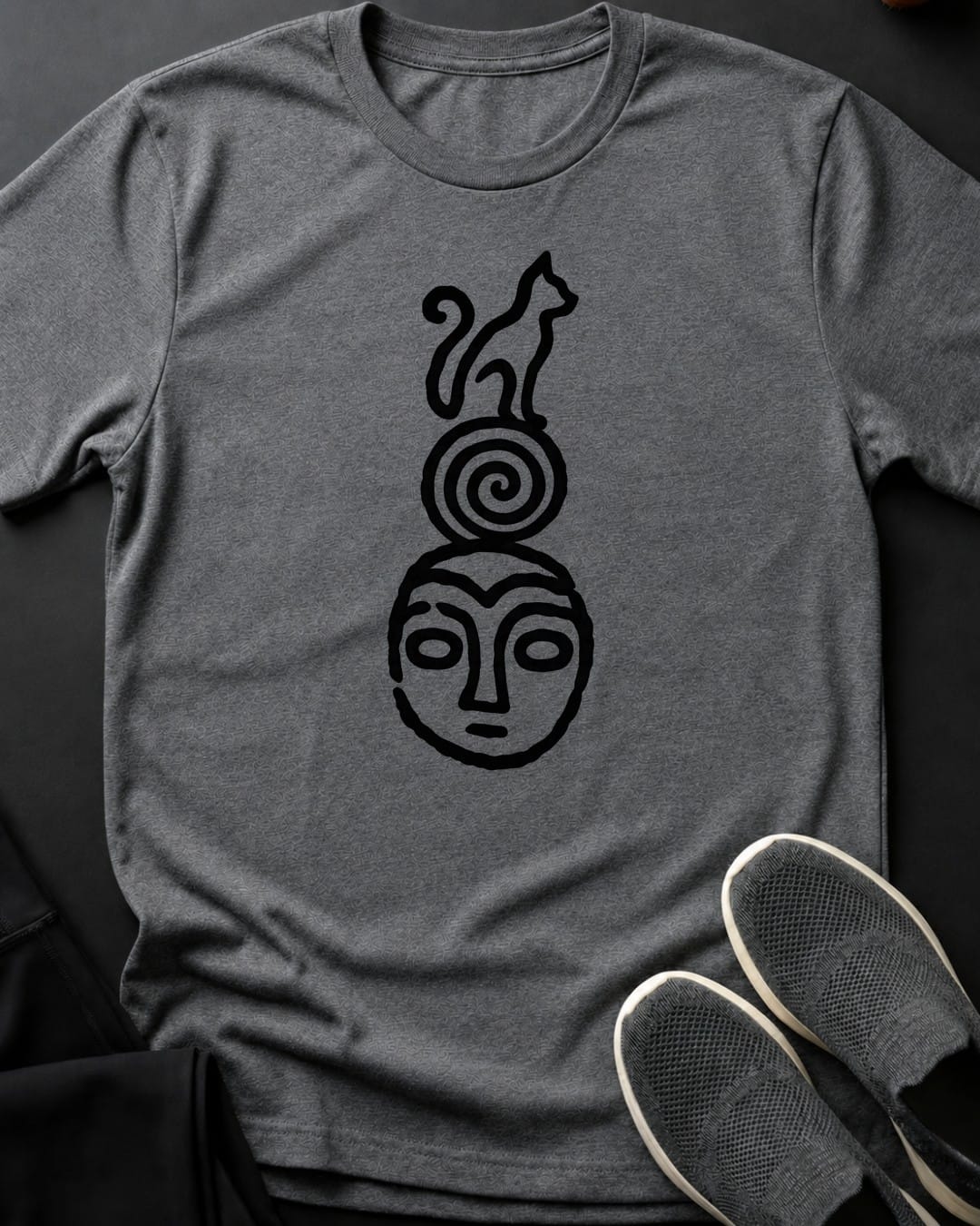 Petroglyph Cat Tee in Graphite Heather