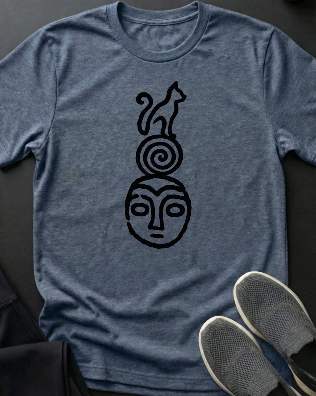 Petroglyph Cat Tee in Heather Indigo