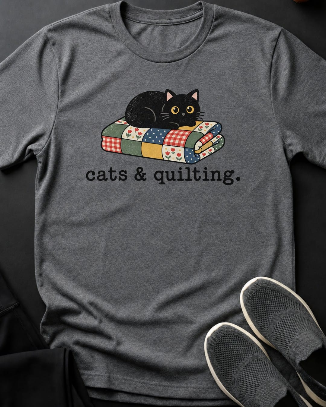 Cats & Quilting Tee in Graphite Heather
