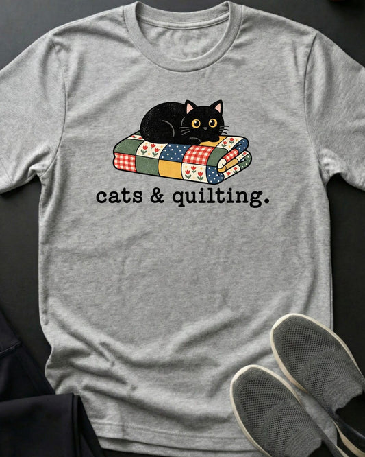 Cats & Quilting Tee in Sport Grey