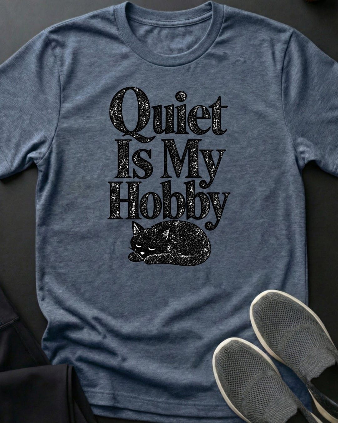 Quiet Is My Hobby Tee in Heather Indigo