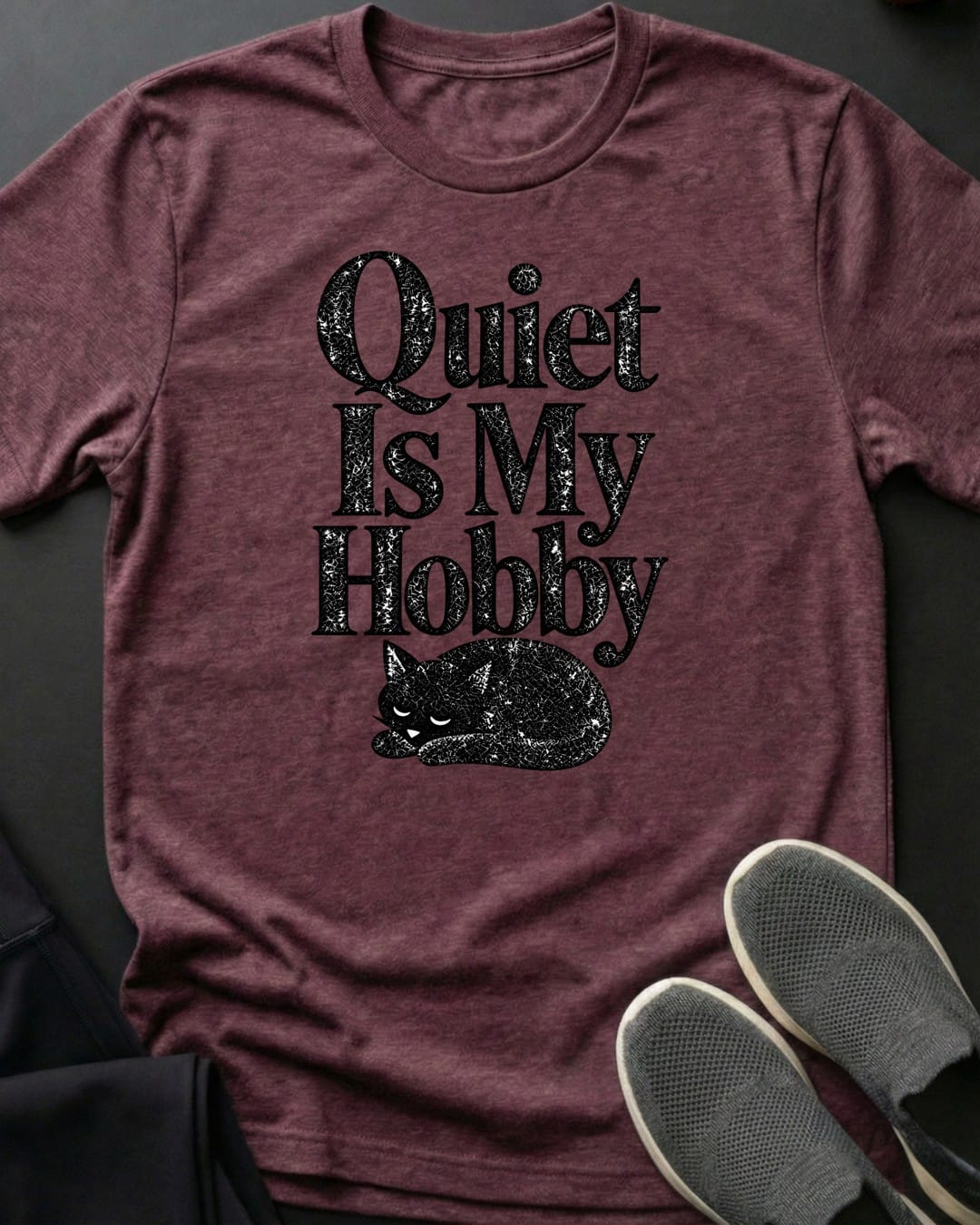 Quiet Is My Hobby Tee in Heather Maroon