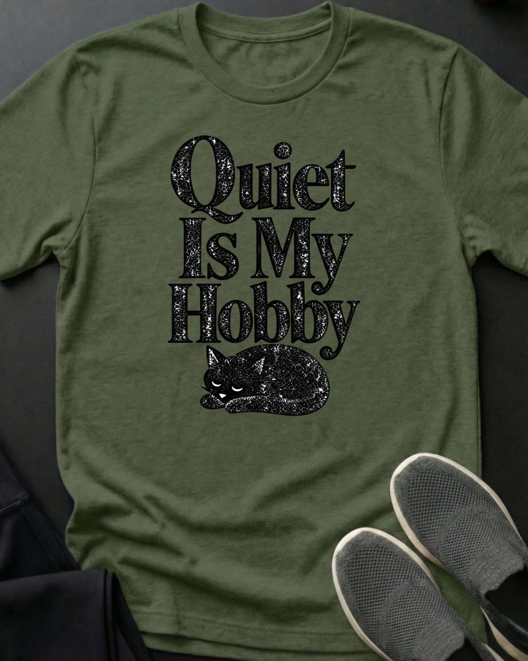 Quiet Is My Hobby Tee in Military Green