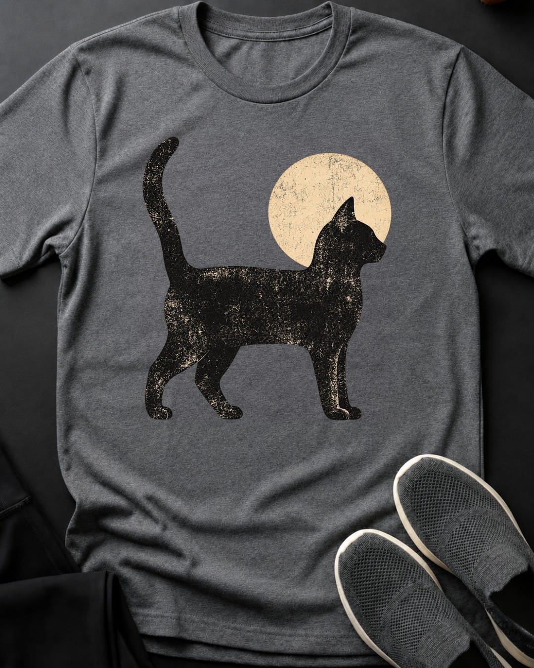 Moon Walk Cat Tee in Graphite Heather