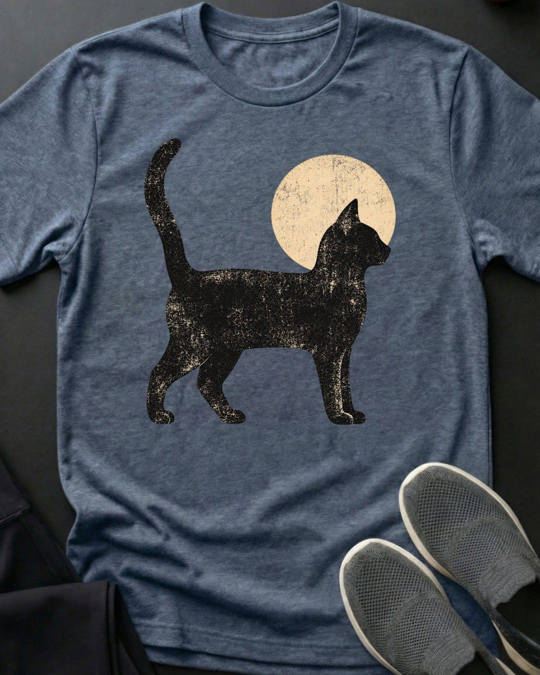 Moon Walk Cat Tee in Heather Indigo