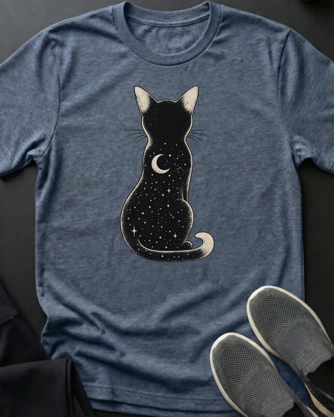 Starry Back Cat Tee in Heather Indigo