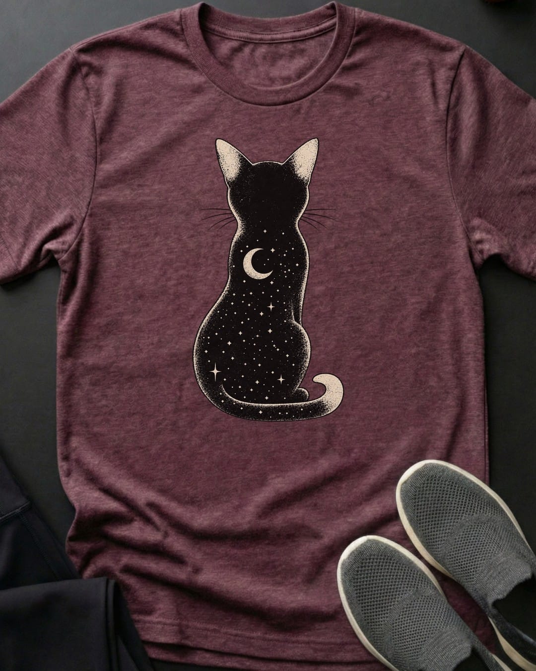 Starry Back Cat Tee in Heather Maroon