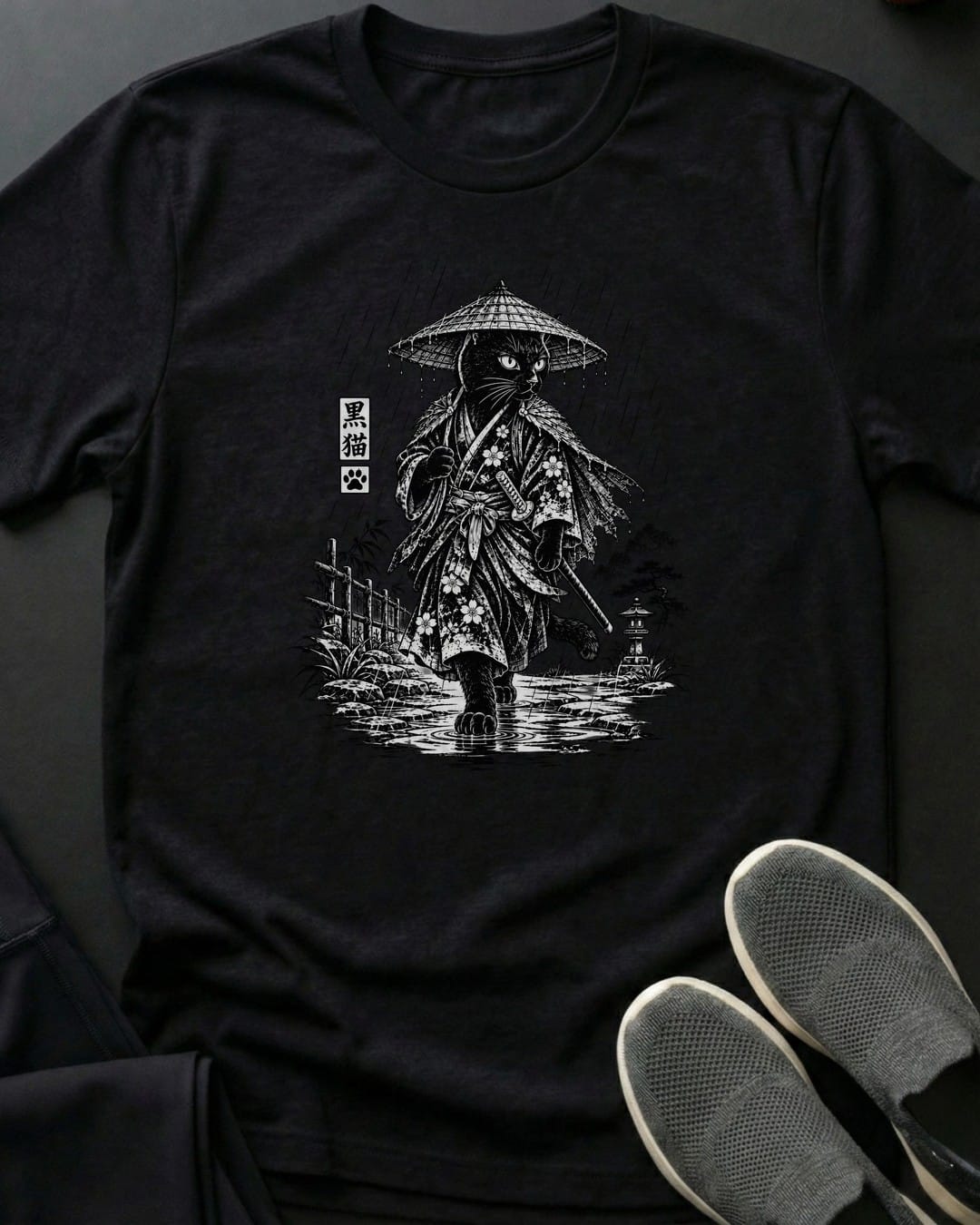 Rain Samurai Cat Tee in Black