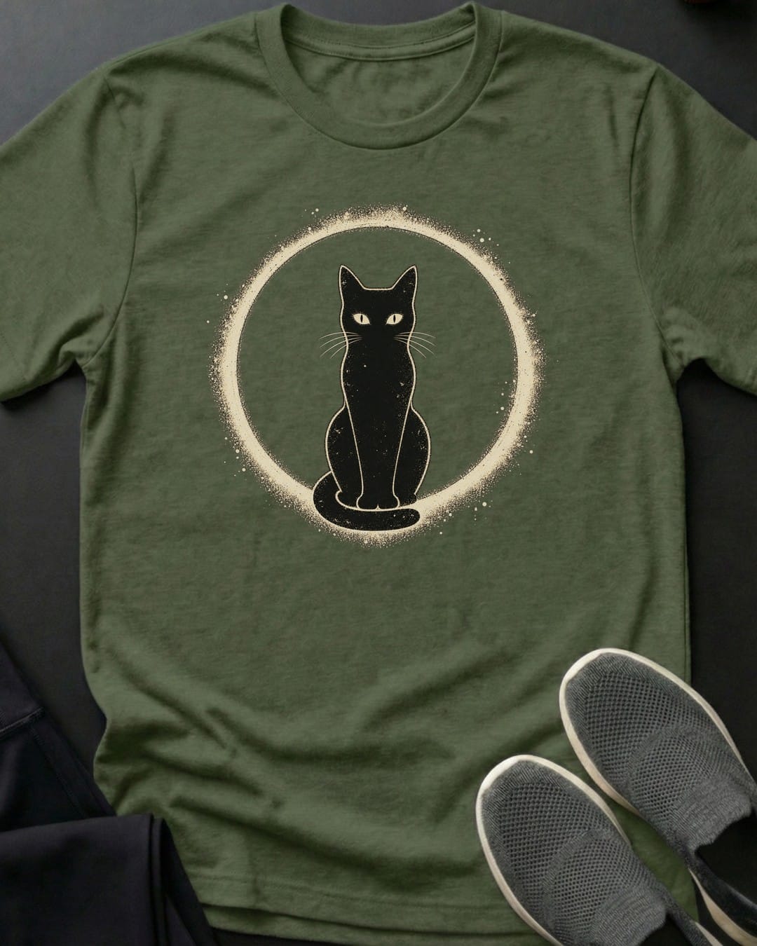 Halo Cat Tee in Military Green
