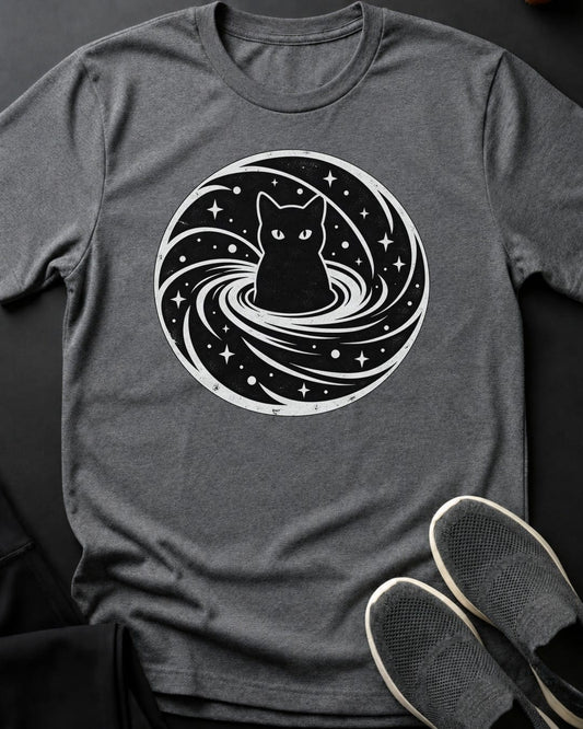 Cosmic Vortex Cat Tee in Graphite Heather