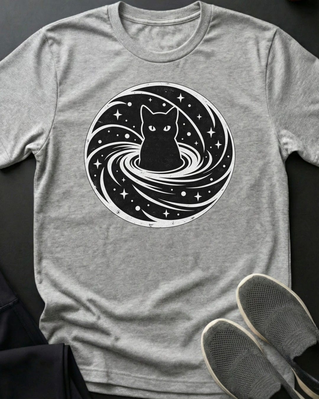 Cosmic Vortex Cat Tee in Sport Grey