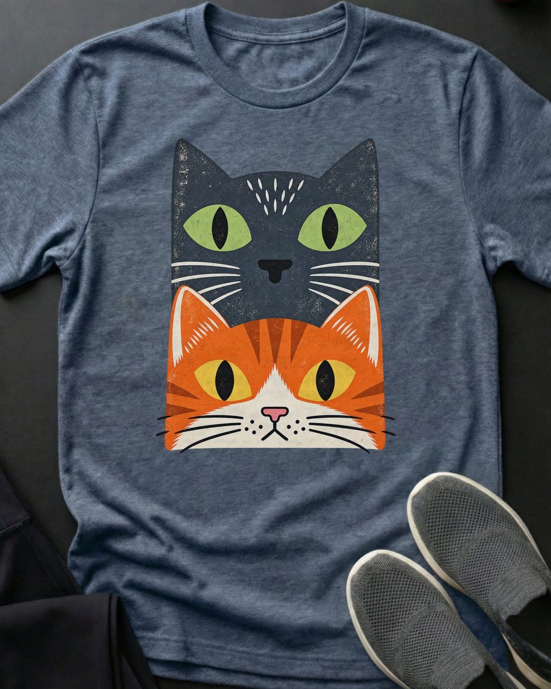 Grey & Orange Stack Tee in Heather Indigo