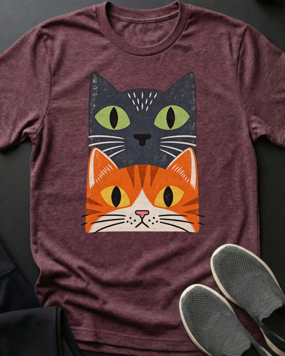 Grey & Orange Stack Tee in Heather Maroon