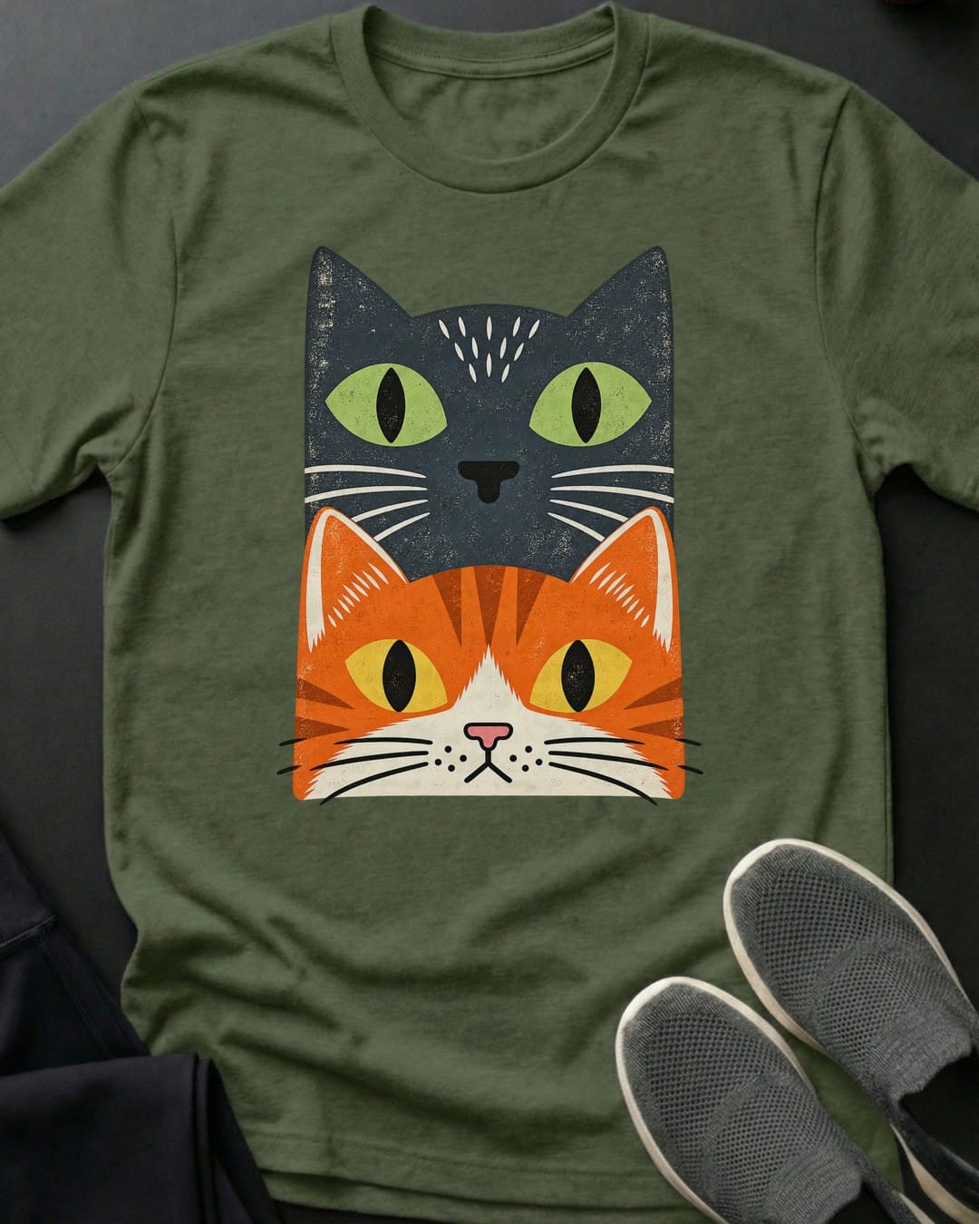 Grey & Orange Stack Tee in Military Green