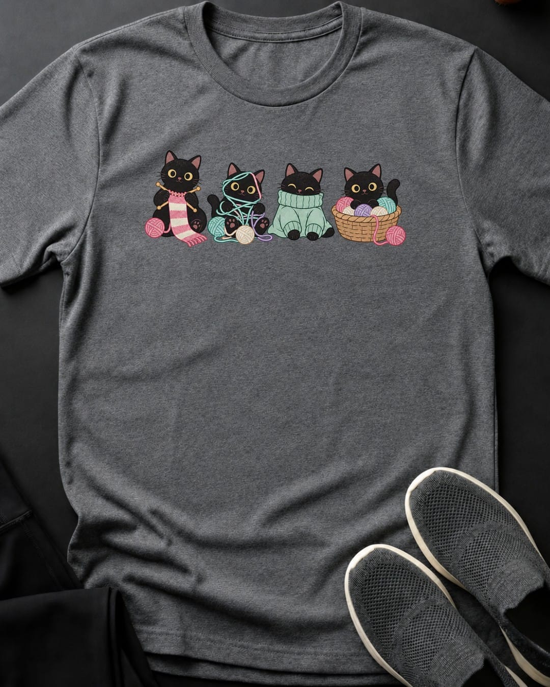 Knitting Cats Tee in Graphite Heather
