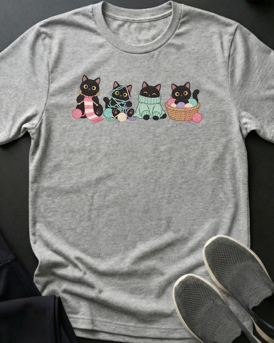 Knitting Cats Tee in Sport Grey