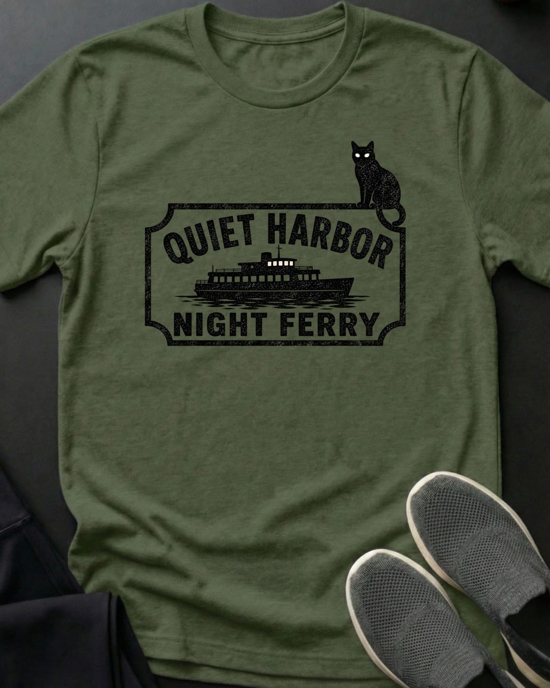 Quiet Harbor Night Ferry Tee in Military Green