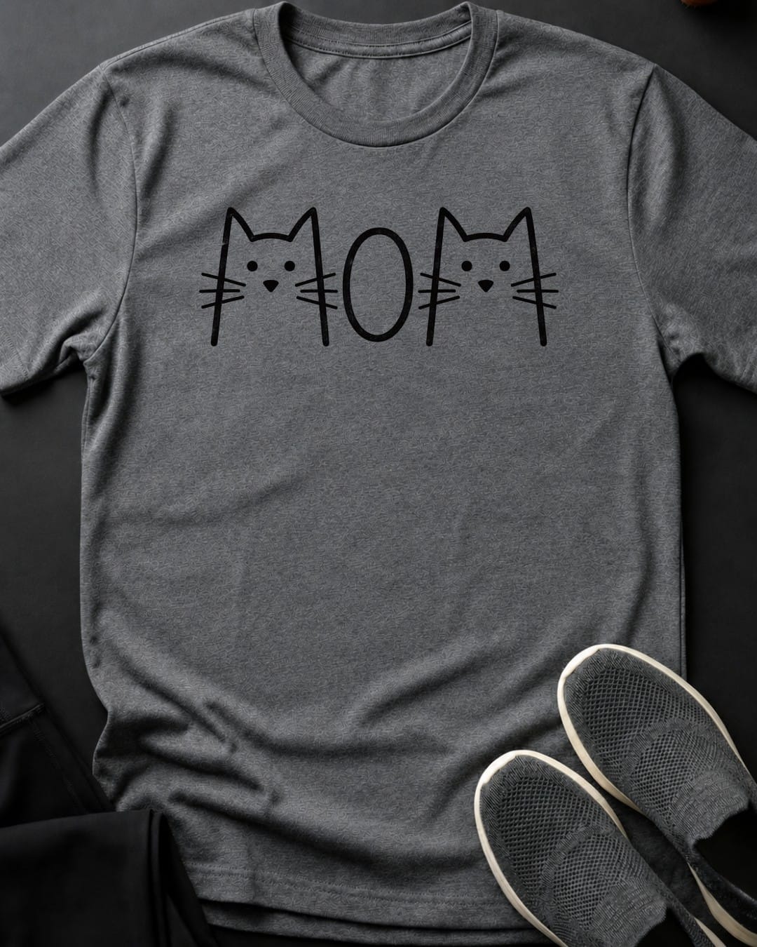 MOM Cat Ears Tee in Graphite Heather