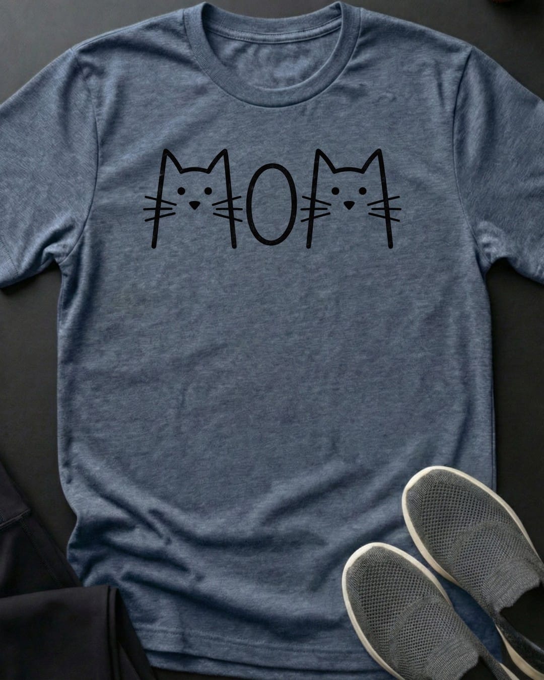 MOM Cat Ears Tee in Heather Indigo