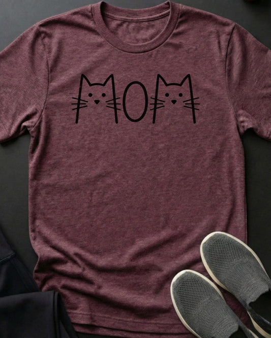 MOM Cat Ears Tee in Heather Maroon