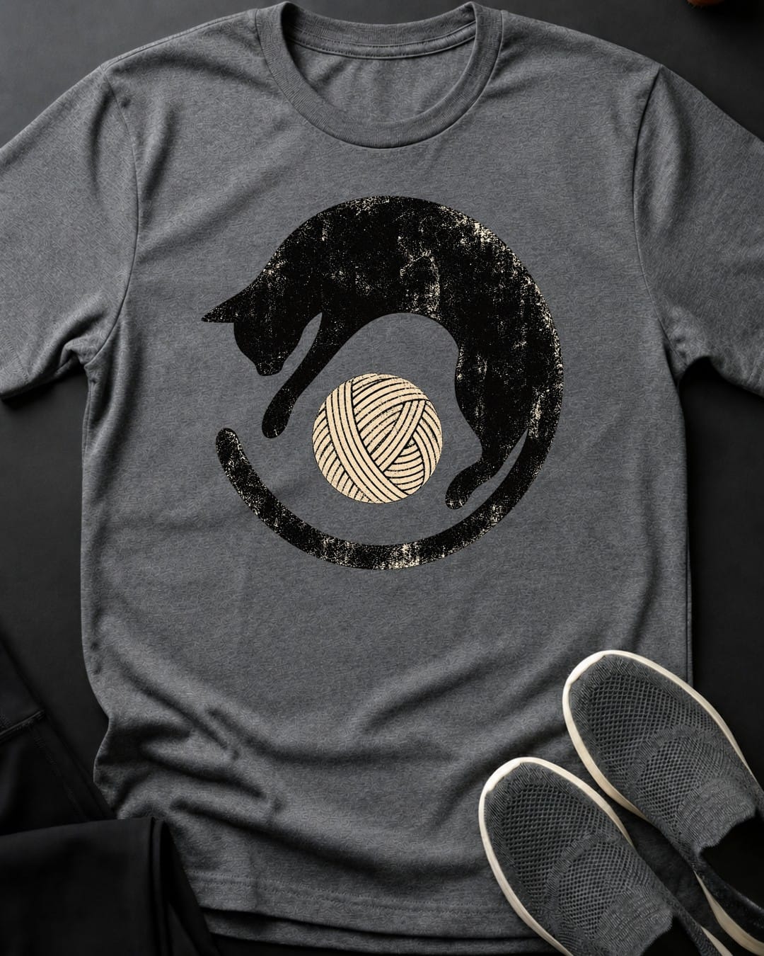 Yarn Circle Cat Tee in Graphite Heather