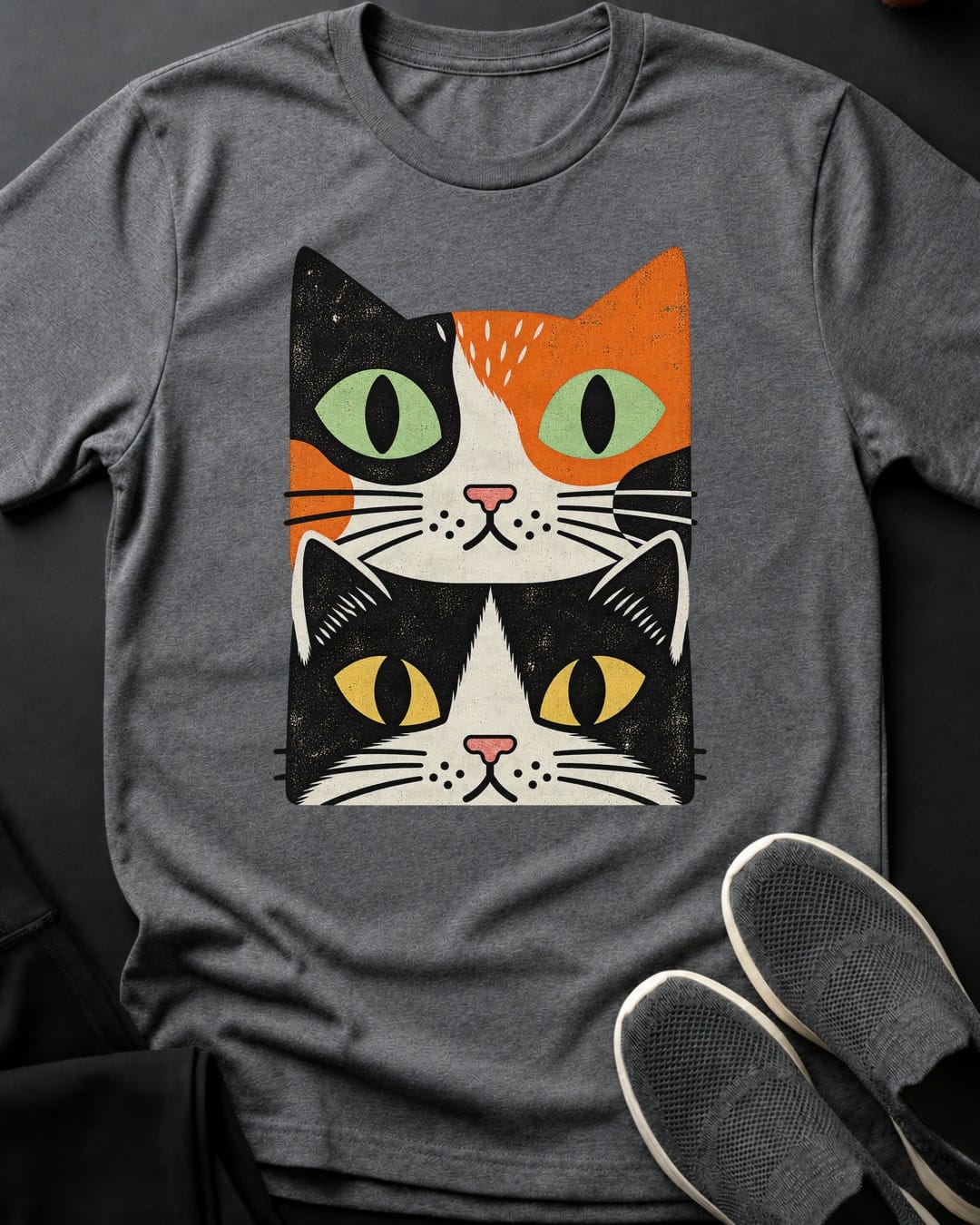 Calico & Tuxedo Stack Tee in Graphite Heather