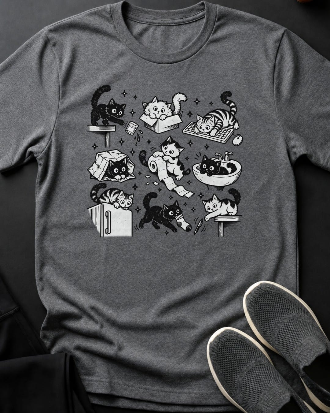 Mischief Kittens Tee in Graphite Heather
