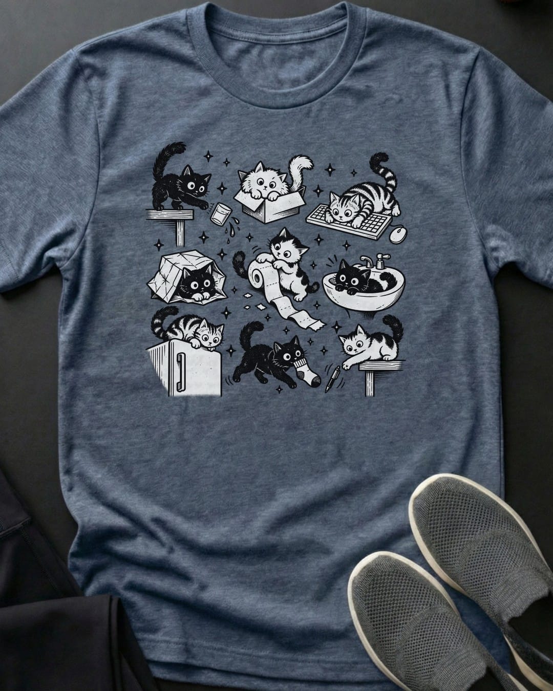 Mischief Kittens Tee in Heather Indigo