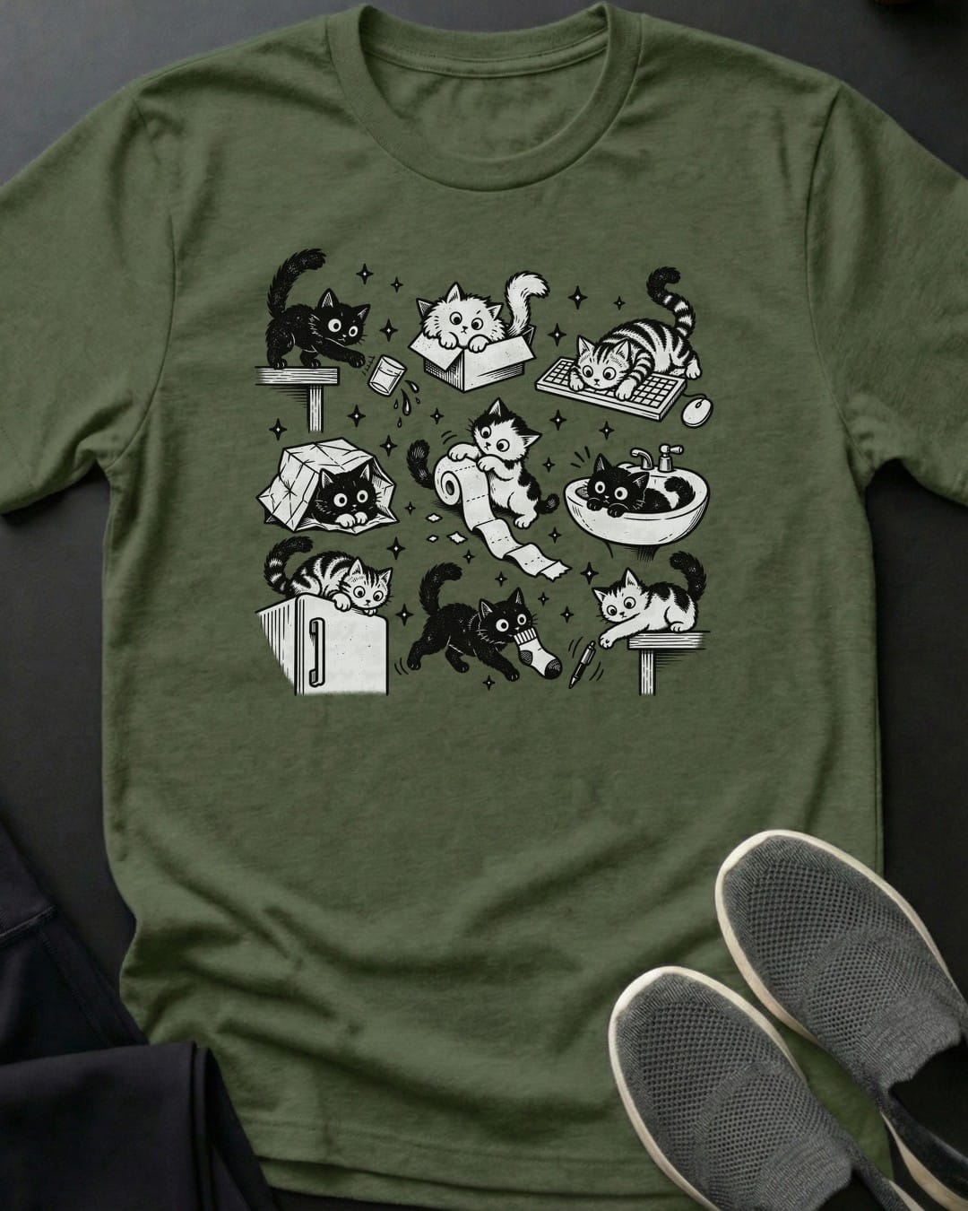 Mischief Kittens Tee in Military Green