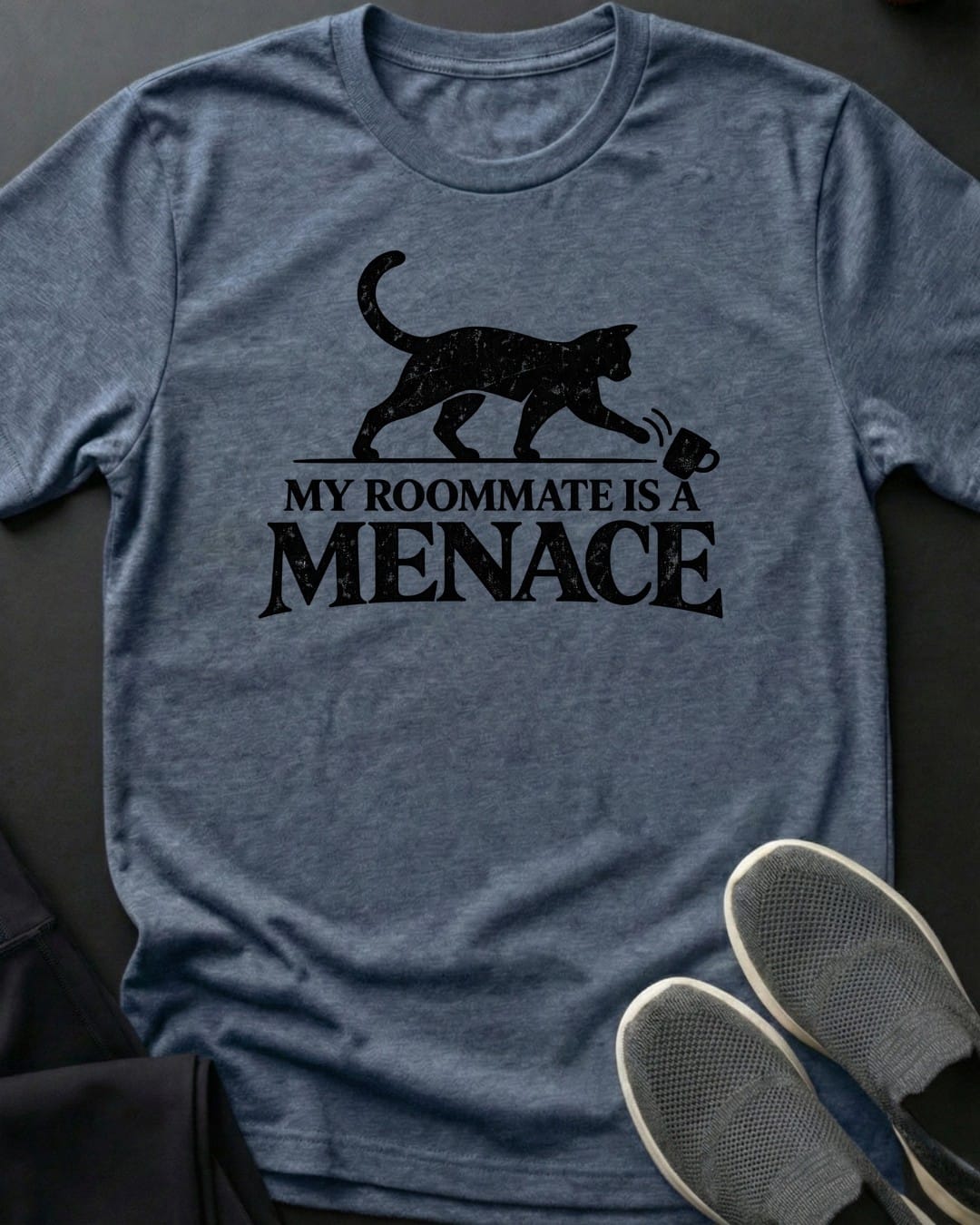 My Roommate Is A Menace Tee in Heather Indigo