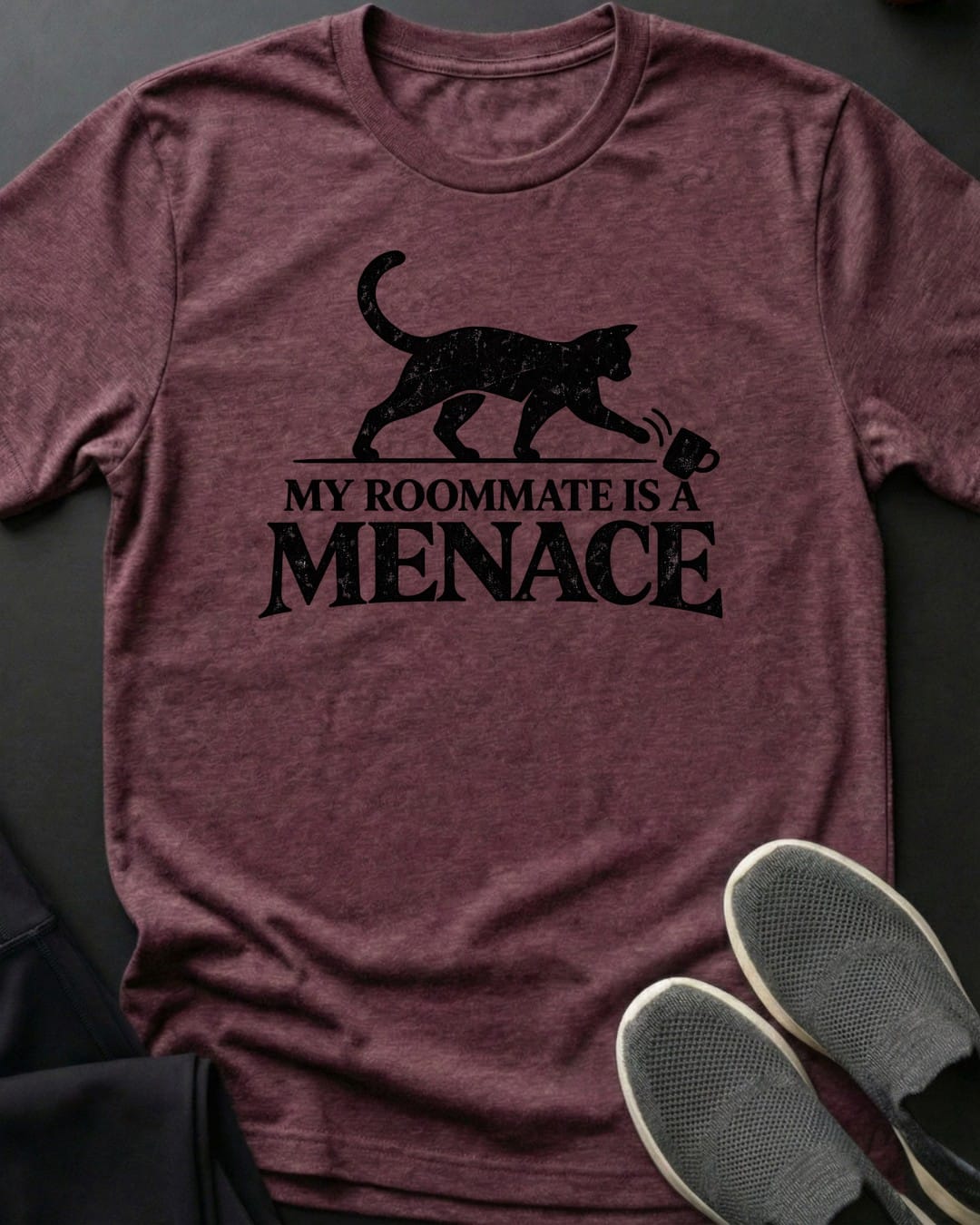 My Roommate Is A Menace Tee in Heather Maroon