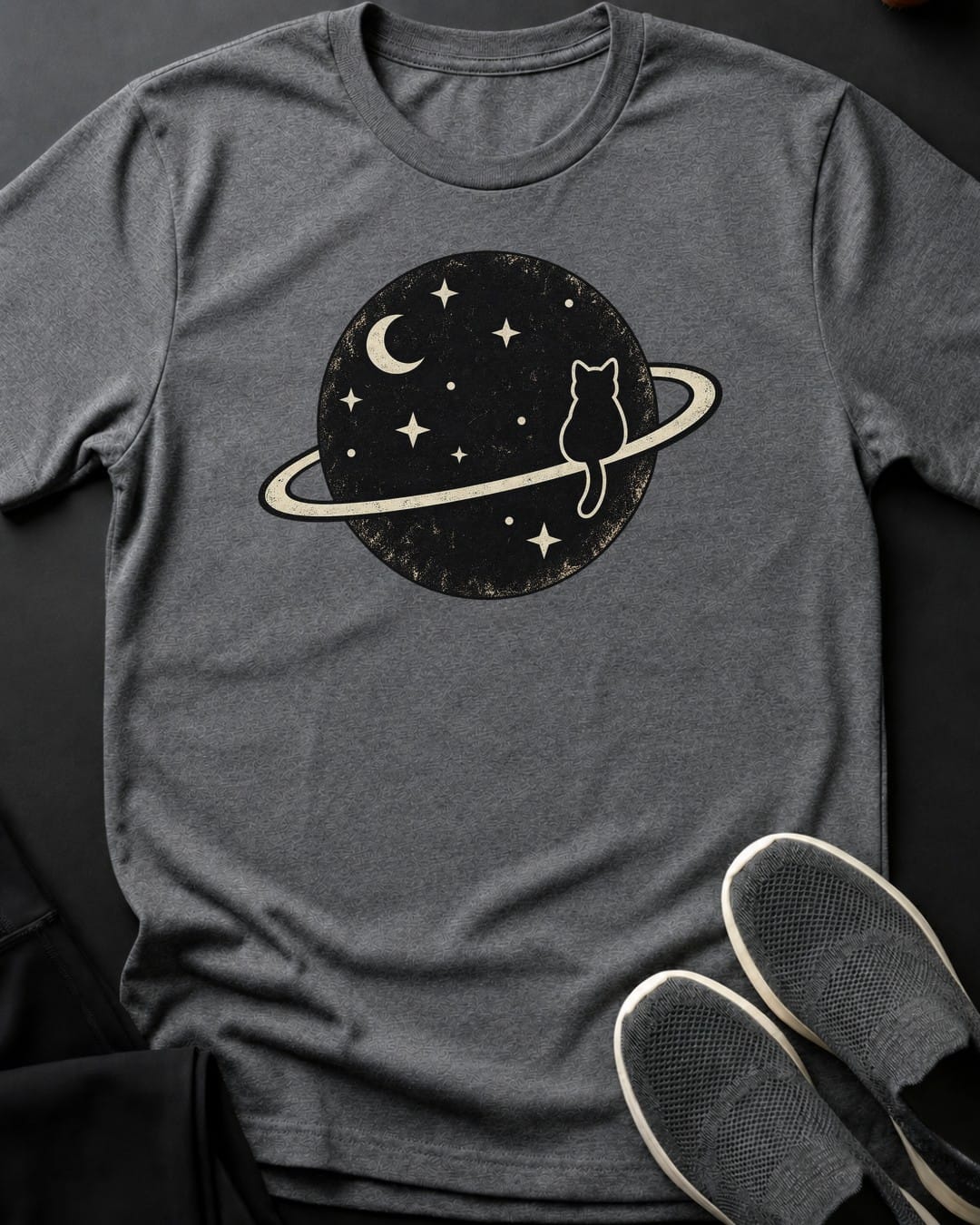 Saturn Ring Cat Tee in Graphite Heather