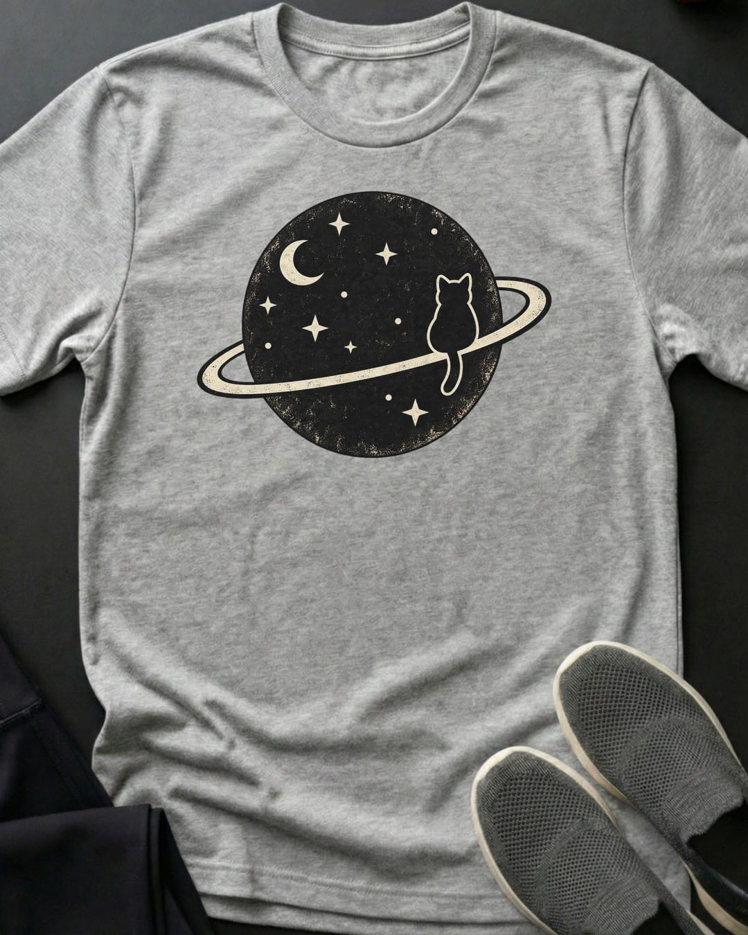 Saturn Ring Cat Tee in Sport Grey