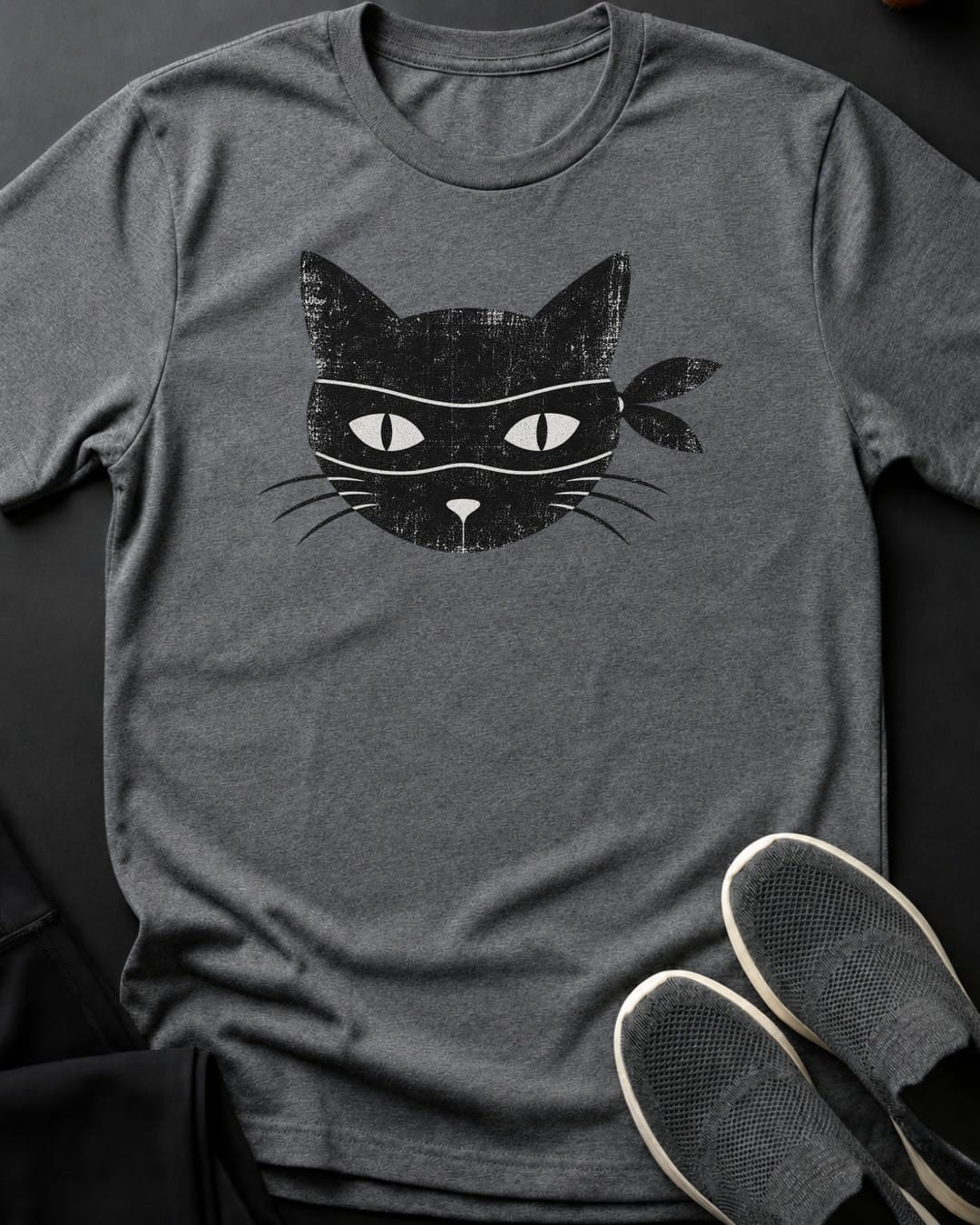 Masked Bandit Cat Tee in Graphite Heather