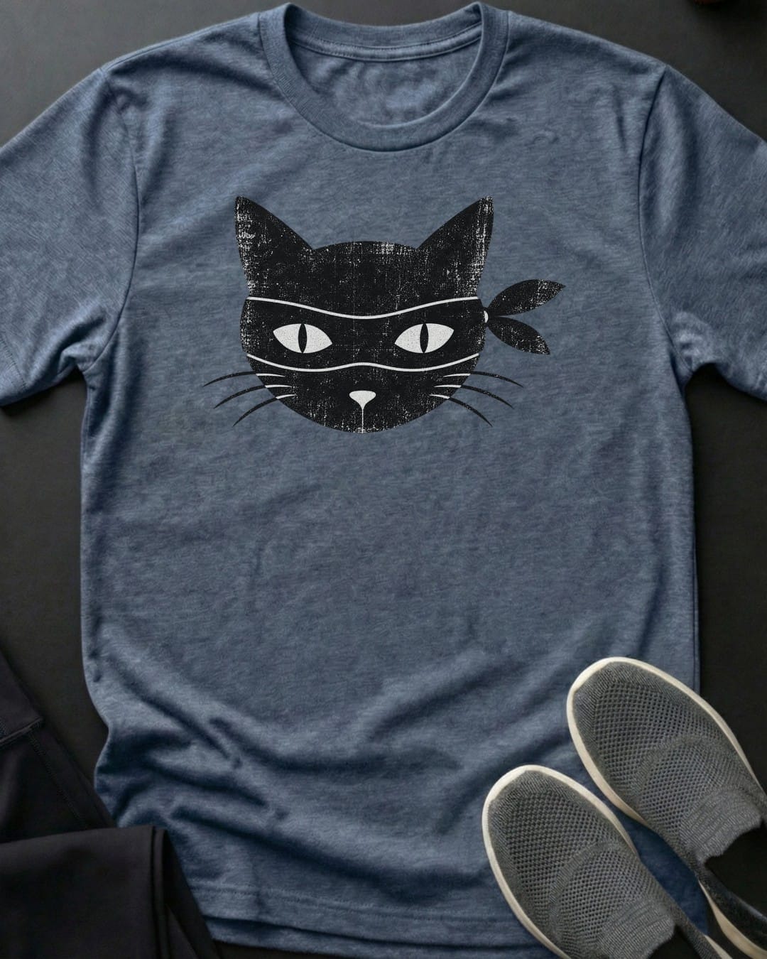 Masked Bandit Cat Tee in Heather Indigo
