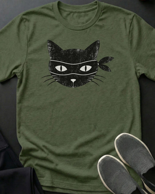 Masked Bandit Cat Tee in Military Green